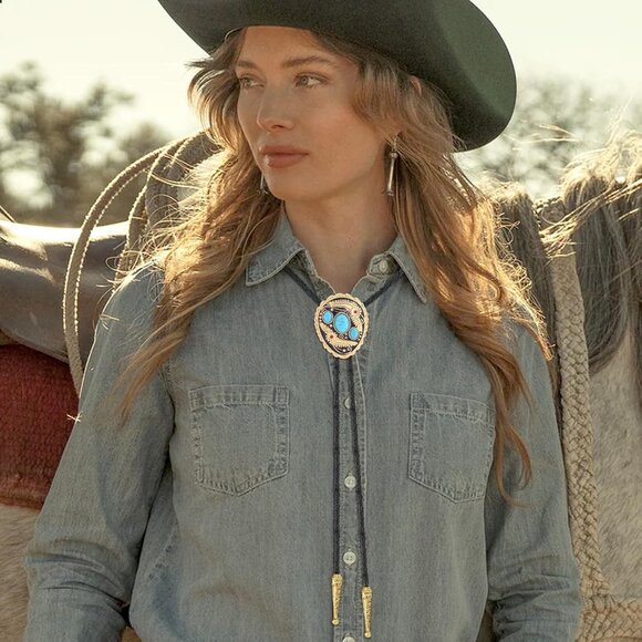 Black Bolo Tie for Men, Native American Western Cowboy Bolo Tie - Picture 3 of 6